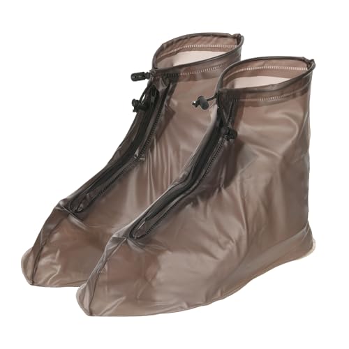 HARFINGTON Waterproof Shoes Cover XL (US 7) Non-Slip PVC Reusable Overshoes Rain Galoshes Rain Shoe Protectors with Zipper for Man Women Rainy Outdoor, Brown - color: Brown, size: XL (US 7)