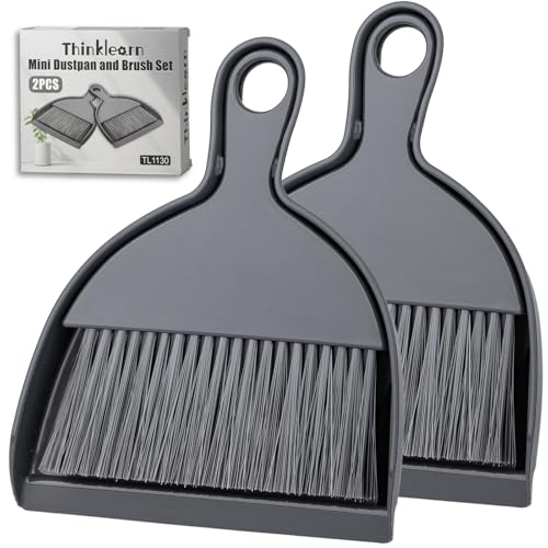 THINKLEARN 2PCS Small Dust Pan and Brush Set, Mini Broom Dustpan Kit - color: Dark Grey