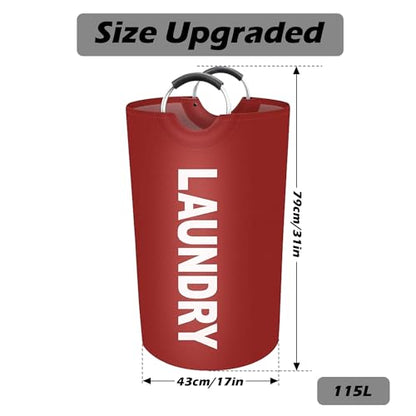 Vivicreate 115L Large Laundry Basket, Tall Collapsible Laundry Hamper with Aluminum Handles, Foldable Freestanding Clothes Storage Bin for Bedroom, Dorm, Bathroom (RED) - color: RED