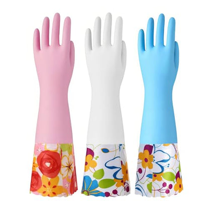 Bamllum 16-Inch Latex-Free Cleaning Gloves, Cotton Flocked Liner, Medium - color: Blue+pink+white, size: Medium