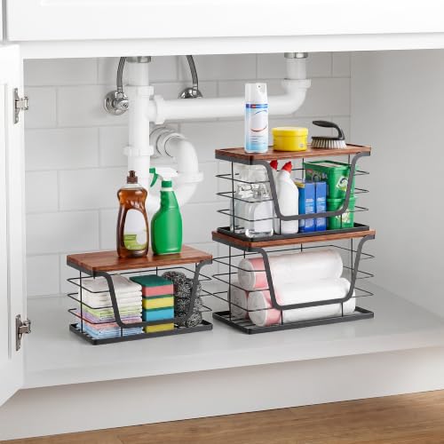ALOCEO 3 Pack Stackable Storage Bins with Lids, Stainless Steel Trash Bag Dispenser Roll Holder for for Kitchen Sink, Laundry, Pantry Organizer and Storage, Walnut Black - color: 3-Pack - XL&L&S Walnut Black