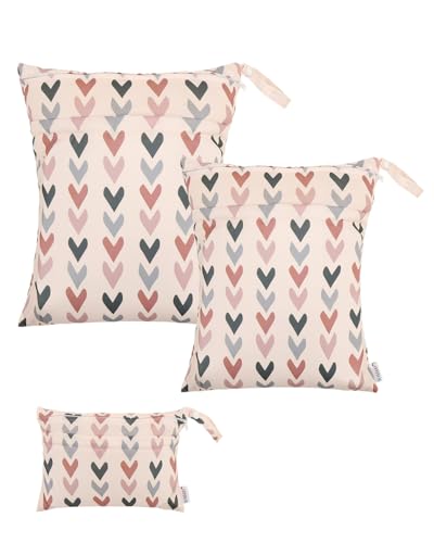 ALVABABY 3 Pack Wet Dry Bags for Cloth Diapers, Swimsuits & Gym Clothes, Waterproof Reusable Baby Diaper Bag with 2-Zippered Compartments, Hanging Strap, Machine Washable, Small/Medium/Large for Dayca - color: Colorful grid