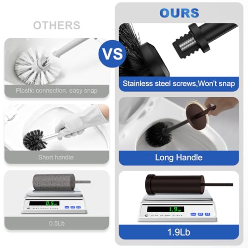 Toilet Brush and Holder Set: 304 Stainless Steel Heavy Duty Toilet Bowl Brush and Holder with Removable Inner Bowl and Splash Protection, Modern Long Handle Bathroom Cleaning Tool - color: Bronze