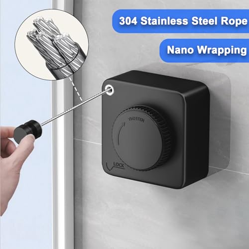 Retractable Clothesline Indoor Outdoor 16.2Ft Non-Sag(1, Black) - color: Black