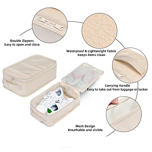 Travel Shoe Bags, Foldable Waterproof Shoe Pouches Organizer-Double Layer (4 Cream Shoe Bag) - color: Cream, size: 4 Packs