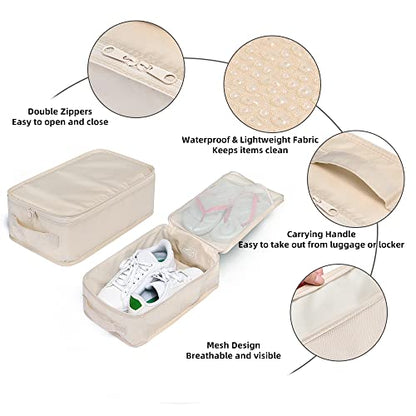 Travel Shoe Bags, Foldable Waterproof Shoe Pouches Organizer-Double Layer (4 Cream Shoe Bag) - color: Cream, size: 4 Packs