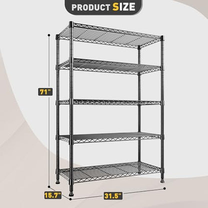 REIBII 31.5" W 5-Tier Storage Shelves, 1000 lbs, Adjustable, for Pantry - size: 5 Tier-15.7"D x 31.5"W x 71"H