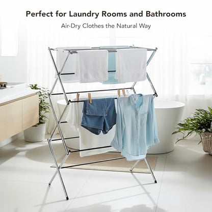 Displays By Jack Portable Collapsible Clothing Dryer Rack, Foldable Drying Rack for Clothes, Lingerie, Towels, Linens, Laundry Home Apartment Must Haves, Metal Chrome Finish