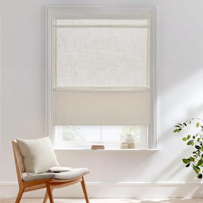 StangH Natural Linen Textured Magnetic Roman Shades, W26 x L64, 1 Panel - color: Natural, size: 26"W x 64"H