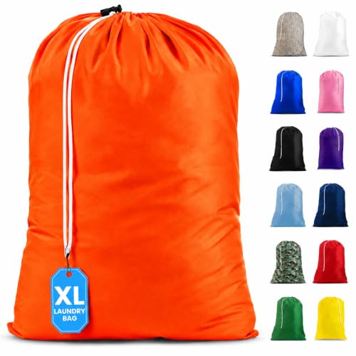 Extra Large Laundry Bag 30 x 40 - Heavy Duty Nylon, Locking Drawstring, Machine Washable, Holds 3 Loads, Dirty Clothes Sack for Travel, Dorm, College | Handy Laundry (Orange) - color: Orange, size: 30" x 40"