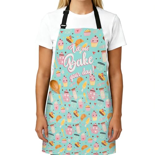 Adjustable Baking Aprons for Women - Cooking Aprons for Women with Pockets, Perfect for Baking Cooking Gradening - color: Blue Bake