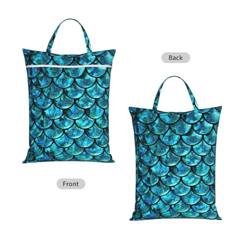 Teal Blue Mermaid Fish Dragon Scales Travel Laundry Bags Cloth Diaper Wet Bags Handle Washable Dirty Clothes Bags Wet Dry Bag Suitcase Gym Swimming Pool College Dorm Wet Bag - color: 1 PC2, size: One Size