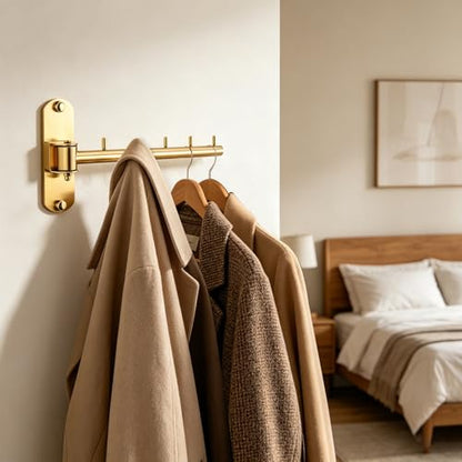 Folding Wall Mounted Clothes Hanger Rack with Swing Arm Stainless Steel Heavy Duty Coat Hook for Bathroom, Bedroom, Laundry Room - Gold - color: Gold