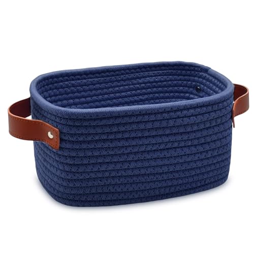ABenkle Small Storage Basket, Mini Baskets with Handle, Cute Cotton Woven Baskets for Shelves, Boho Decorative Toy Storage Bin for Nursery, Spa, Empty Gift Basket - XS, Navy Blue - color: Navy Blue