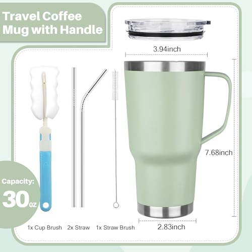 30 oz Tumbler with Handle, Stainless Steel Insulated Tumbler with Lid and Straw, Double Wall Vacuum Coffee Mug Tumbler, Insulated Coffee Thermal Cup for Cold and Hot (Matcha) - color: Matcha, size: 30 Ounces