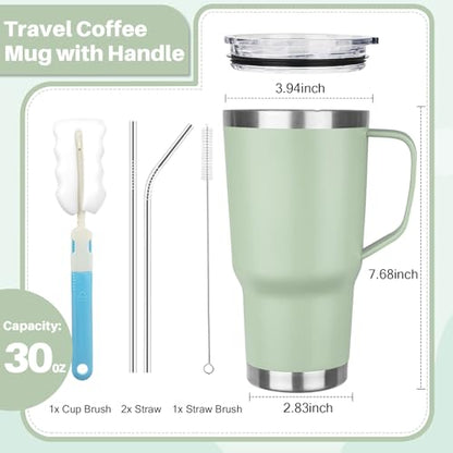 30 oz Tumbler with Handle, Stainless Steel Insulated Tumbler with Lid and Straw, Double Wall Vacuum Coffee Mug Tumbler, Insulated Coffee Thermal Cup for Cold and Hot (Matcha) - color: Matcha, size: 30 Ounces
