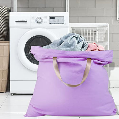 Sanlykate Large Canvas Cotton Laundry Bag with Drawstring & Handles, Heavy Duty Durable Dirty Clothes Organizer, Tear Resistant Hamper Liner Storage Bag, Travel Sack, 25.5 x 34inch - Purple - color: Purple
