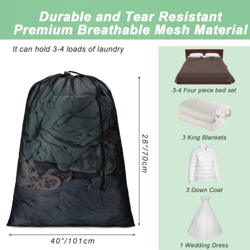 2 Pack Mesh Travel Laundry Bag 28" x 40"Extra Large Dirty Clothes Organizer - color: Black+Black, size: 28"x40"