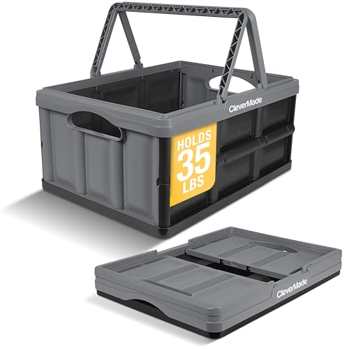 CleverMade Collapsible Shopping Basket, 32L Storage Crate, 1 Pack, Stone - color: Stone, size: 32l - 1 Pack