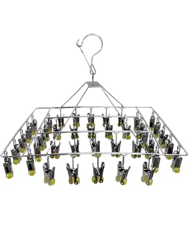 Quick Release Stainless Steel Laundry Drying Rack with Clips, Swivel Hook Wind-Proof Clothes Hanger Rack for Sock, Bras, Underwear, Laundry (Rectangle 40 Clips) - size: Rectangle 40 CLIPS