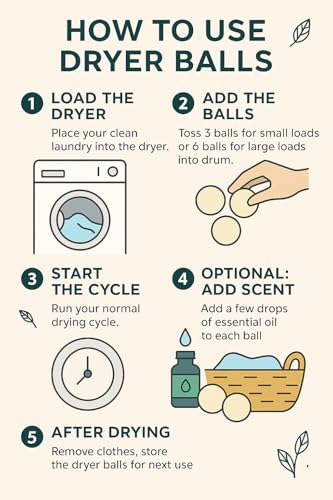Laundry Wool Dryer Balls | Natural Fabric Softener – Reusable, Eco-Friendly, Reduces Drying Time – Wool Balls Replaces Dryer Sheets - 6 XL Pack - Laundry Balls for Dryer