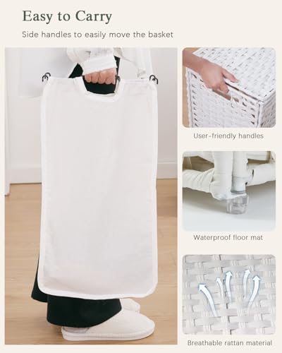 SETVSON Laundry Hamper with Lid Wicker Laundry Basket, White - color: White, size: 29.6 Gal