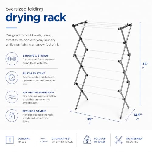 Honey-Can-Do Oversized Clothes Drying Rack, 35" Wide, 50 lb, Grey - color: Grey / White