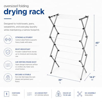 Honey-Can-Do Oversized Clothes Drying Rack, 35" Wide, 50 lb, Grey - color: Grey / White