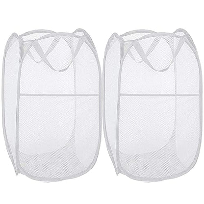 BATTOO Deluxe Strong Mesh Pop up Laundry Hamper Basket with Side Pocket Foldable Hamper for Laundry Room, Bathroom, Kids Room, College Dorm or Travel White + White - color: White+White