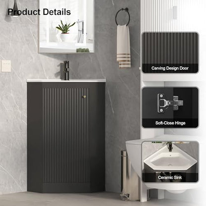 Corner Bathroom Vanity with Sink, Black Freestanding Bathroom Vanity - color: Black, style: Wave Pattern