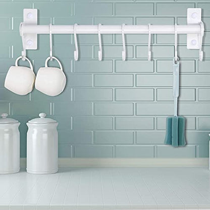 Dseap Kitchen Utensil Holder Hanger, Pot and Pan Rack Wall Mounted, Kitchen Rail with 8 Hooks for Hanging Cooking Utensils, Mugs, Spoons, Wall Mounted, White - color: White