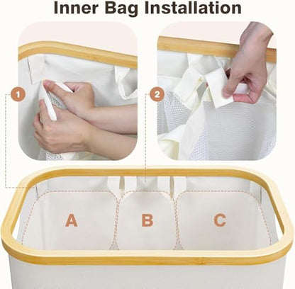 Hampers for Laundry Basket with Lid, 145L Large Laundry Hamper 3 Section - color: Beige, size: 145L