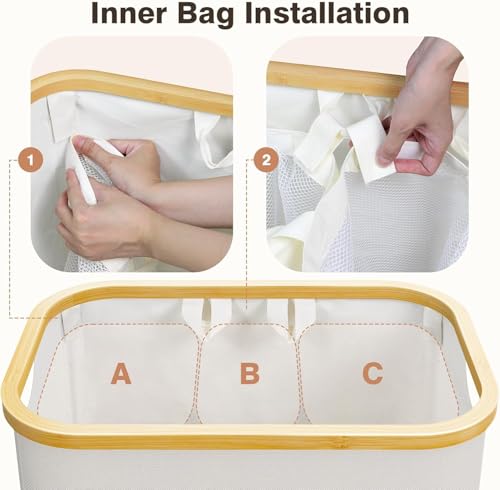 Hampers for Laundry Basket with Lid, 145L Large Laundry Hamper 3 Section - color: Beige, size: 145L