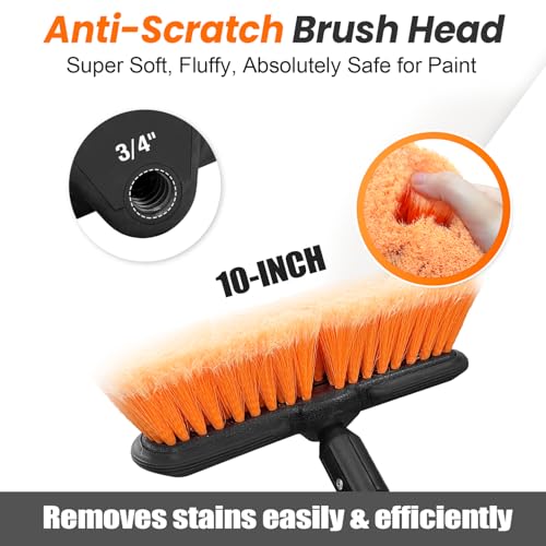 ARTIPOLY 62" Car Wash Brush with Extension Pole, Car Wash 10” Dip Soft Brush, No Scratch Car Cleaning Brush Supplies for RV Boat Truck SUV, House Siding, Snow, Floors, Extension Aluminum Alloy - size: 10" brush 65" pole