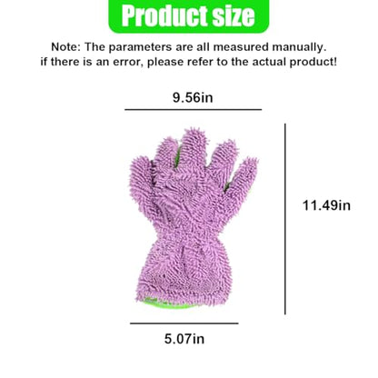 2PCS Microfiber Car Wash Mitts, Double-Sided 5-Finger Dusting Gloves, Anti-Scratch Chenille Drying Towel, Vehicle Interior & Exterior Detailing Tool for Cleaning Wheel Tight Spot (Purple) - color: Purple