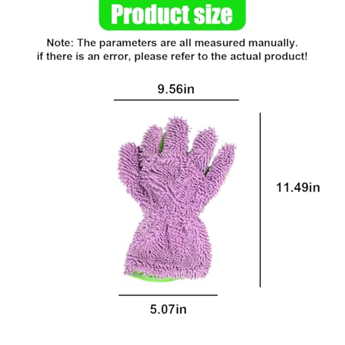 2PCS Microfiber Car Wash Mitts, Double-Sided 5-Finger Dusting Gloves, Anti-Scratch Chenille Drying Towel, Vehicle Interior & Exterior Detailing Tool for Cleaning Wheel Tight Spot (Purple) - color: Purple