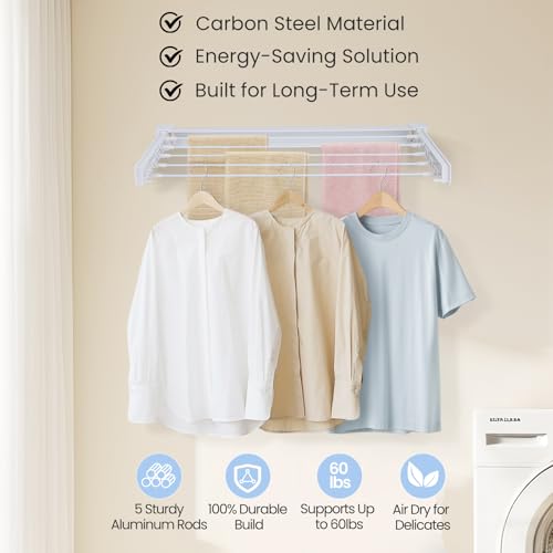 Wall Mounted Clothes Drying Rack 27.56", Foldable Retractable Garment Hanger with Towel Pole, Heavy Duty Space Saving Laundry Drying Rack for Balcony, Laundry Room, Bedroom, Bathroom (With towel pole) - size: With towel pole