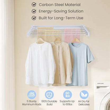 Wall Mounted Clothes Drying Rack 27.56", Foldable Retractable Garment Hanger with Towel Pole, Heavy Duty Space Saving Laundry Drying Rack for Balcony, Laundry Room, Bedroom, Bathroom (With towel pole) - size: With towel pole