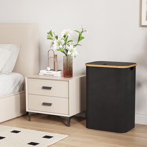 Lifewit 80L Large Laundry Basket with Lid, Removable Bags, Black - color: Black, size: 80L