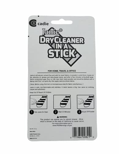 JANIE Dry Cleaner In A Stick,Dry Spot Cleaner,Stain Remover - Absorbs Most Grease,Oil,Dirt,& Food Stains.Use On Clothing,Carpet & Upholstery. (1 Pack)