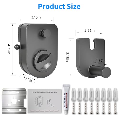 Retractable Clothesline Indoor, Non-Sagging Outdoor Clothes Line Retracting Heavy Duty Clothes Drying Laundry Line Wall Mounted Stainless Steel Line-15.8 Feets (Grey) - color: Gray