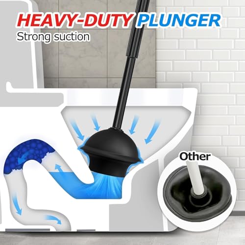 FORASTO 2Pack 2 in 1 Toilet Brush and Plunger Set, Extended Handle Plunger,Toilet Bowl Brush Plunger Set,Bathroom Cleaning Tools,Toilet Brush Plunger Combo,Cleaning Supplies，Black - color: Black, size: 2Pack