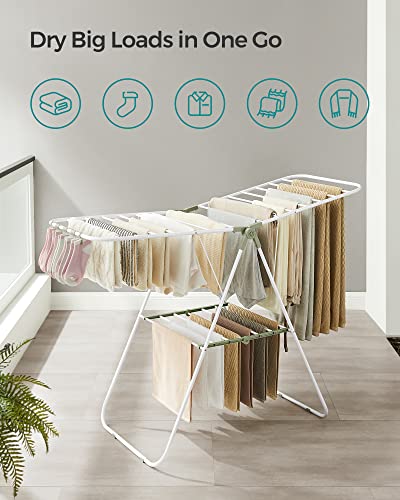 SONGMICS Clothes Drying Rack, Foldable Space-Saving Laundry Drying Rack - color: White + Green, size: 1 Tier （21.7"d x 58.3"w x 39.4"h）