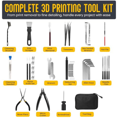 64 Pcs 3D Printer Tools Kit - 3D Printing Accessories with Nozzle Cleaning Needle Set - Scraper - Micro Cutter - Deburring Tool - Knife Set - Flat File and Brushes - Portable Storage Tool Bag Case - color: 64PCS