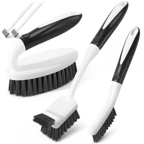 Holikme Cleaning Brush Set for Household Use, Scrub Brush, Kitchen Brush, Tile Lines Brush for Bathroom, Floor, Tub, Shower and Kitchen Surface (Charcoal) - color: Charcoal