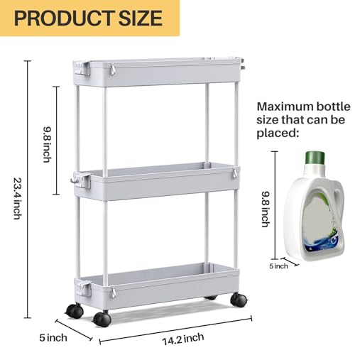 SPACEKEEPER Slim Rolling Storage Cart, 3 Tier Bathroom Cart Organizer, Gray - color: Grey