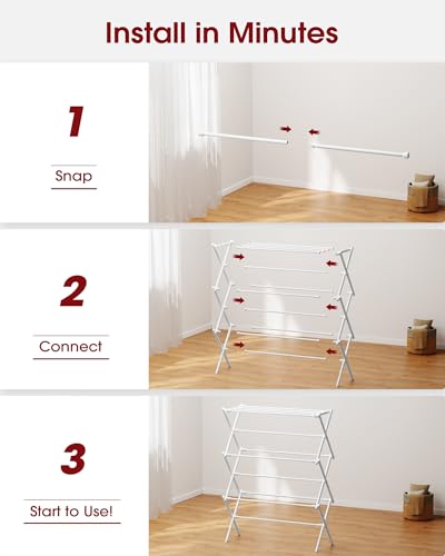 Sakugi Foldable 3-Tier Clothes Drying Rack 37.4" H with Non-Slip Feet - color: White, size: 3 Tier Standard