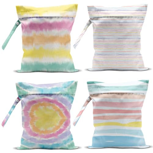 4 Pcs Wet Bag, Wet Dry Bag, Waterproof Bag, Beach Bag, Wet Bag for Pool, Beach, Swimsuit, Diapers, Makeup Bag, Cruise Ship Essentials, Accessories Travel Essentials for Women - color: 4PCS Rainbow 2