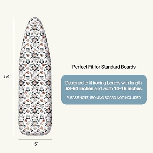 UniSimp Ironing Board Cover and Pad 15"x54" Extra Thick Natural Cotton, Scorch and Stain Resistant Padding, Standard Size Iron Board Cover with Fasteners Heavy Duty Elastic Edge, Heatproof Floral - color: Floral, size: 15" x 54"