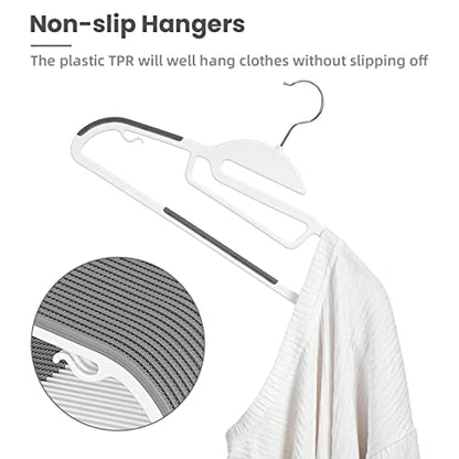 BAGAIL Plastic Hangers 50 Pack with Non-Slip Design,0.2 Inches Thick, 360°Swivel Hook Space Saving Organizer for Bedroom Closet,Shirts,Pants(White- S Shaped) - color: White
